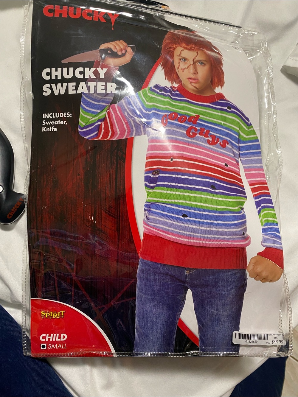 Spirit Halloween Kids Chucky Child’s Play Costume Striped Sweater Prop Knife S